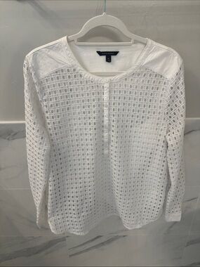 Banana Republic White Openwork  Long-Sleeve Top with cami